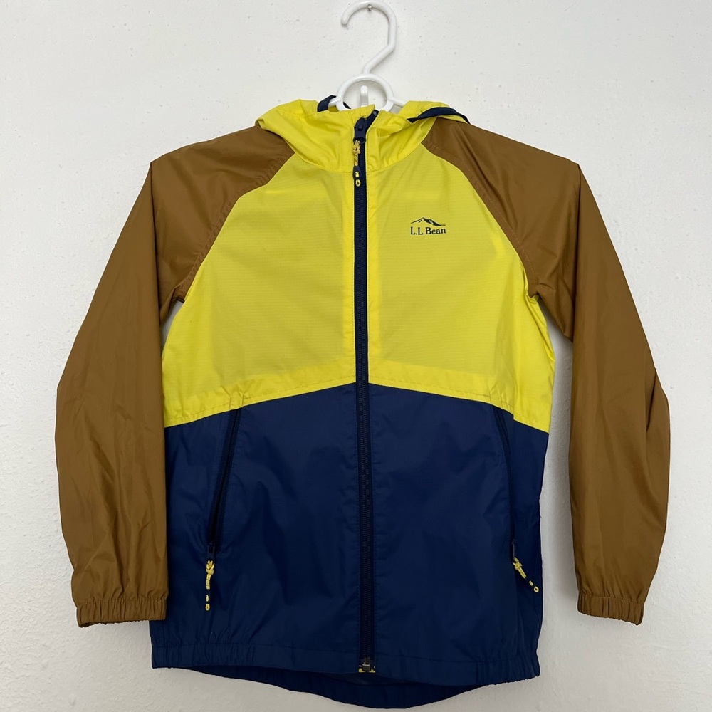 L.L. Bean Yellow, Navy & Brown Kids' Hooded Windbreaker